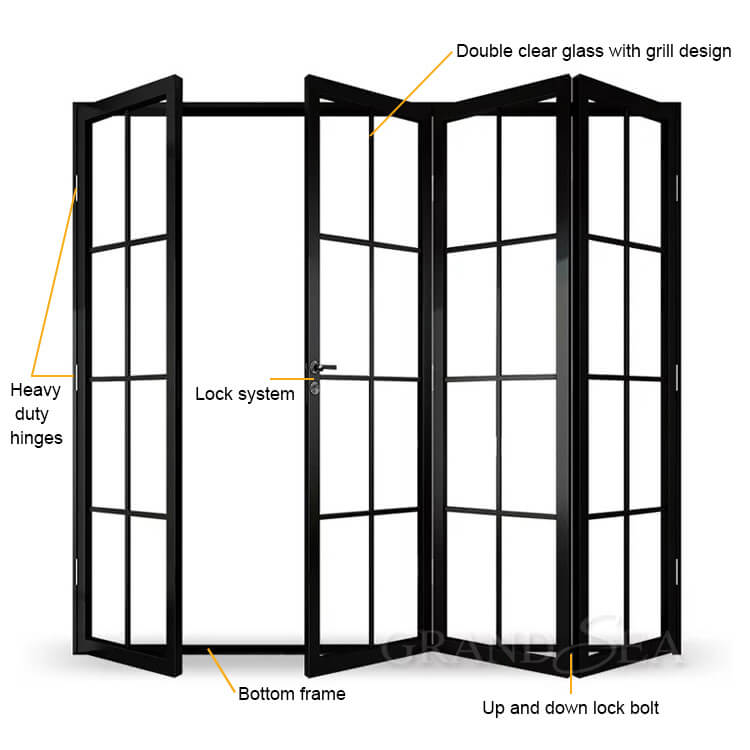 Design della griglia della porta bi pieghevole in alluminio nero