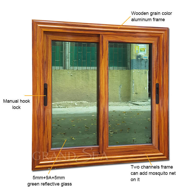 finestra scorrevole in alluminio con venature del legno