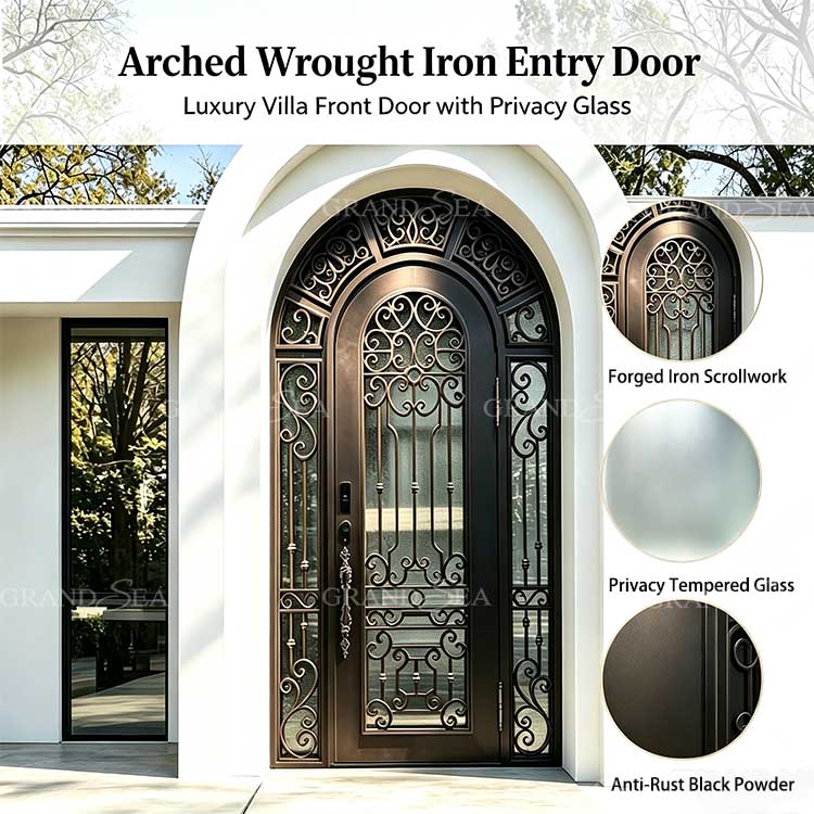 curved top iron entry door