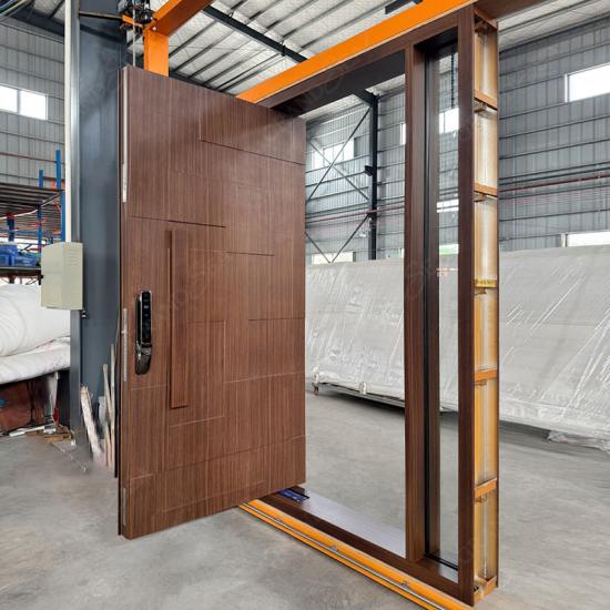 wood and glass pivot door