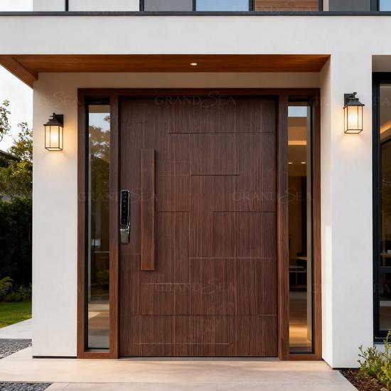 wood and glass pivot door
