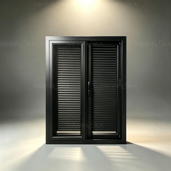 finestra con persiana in alluminio nero