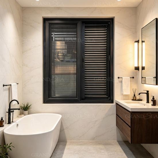 finestra con persiana in alluminio nero