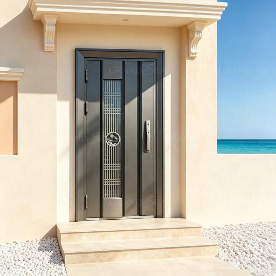 porta esterna minimalista in acciaio inossidabile